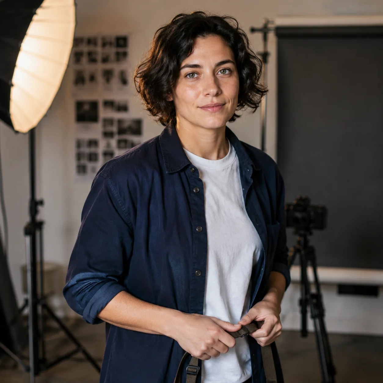 Fotografenporträt mit Kamera im Studio