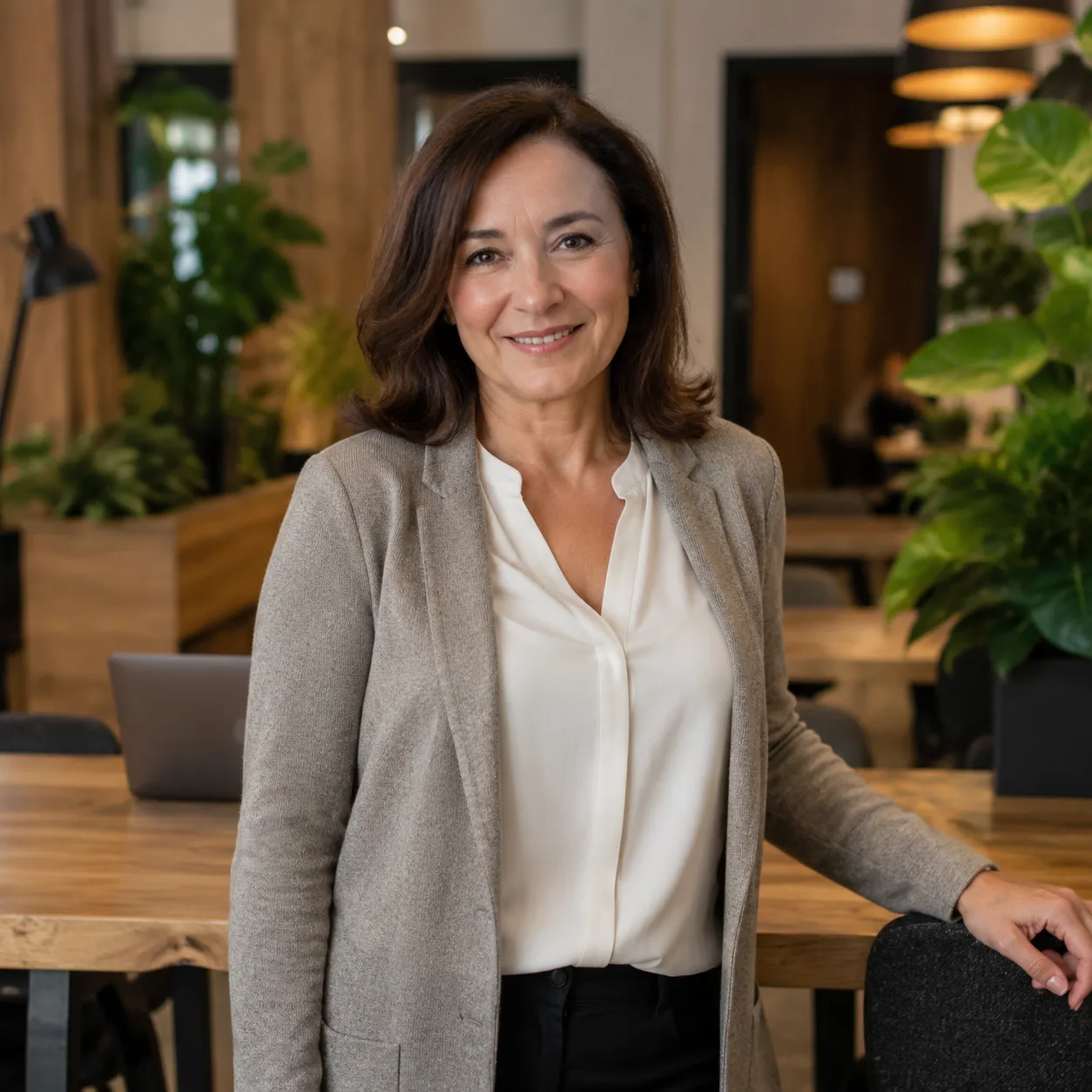 Porträt im Coworking-Space mit Pflanzen