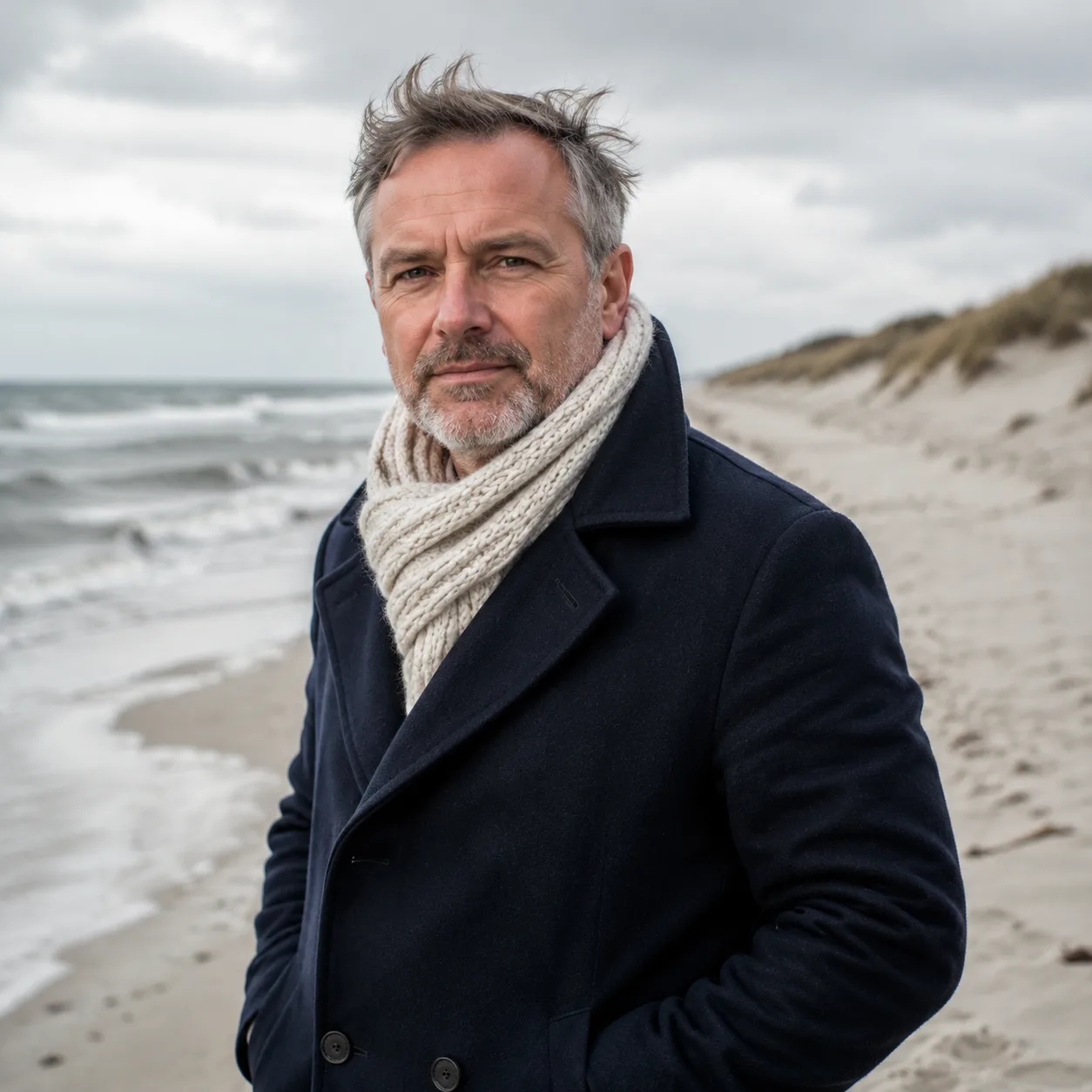Porträt am Ostseestrand mit Wind