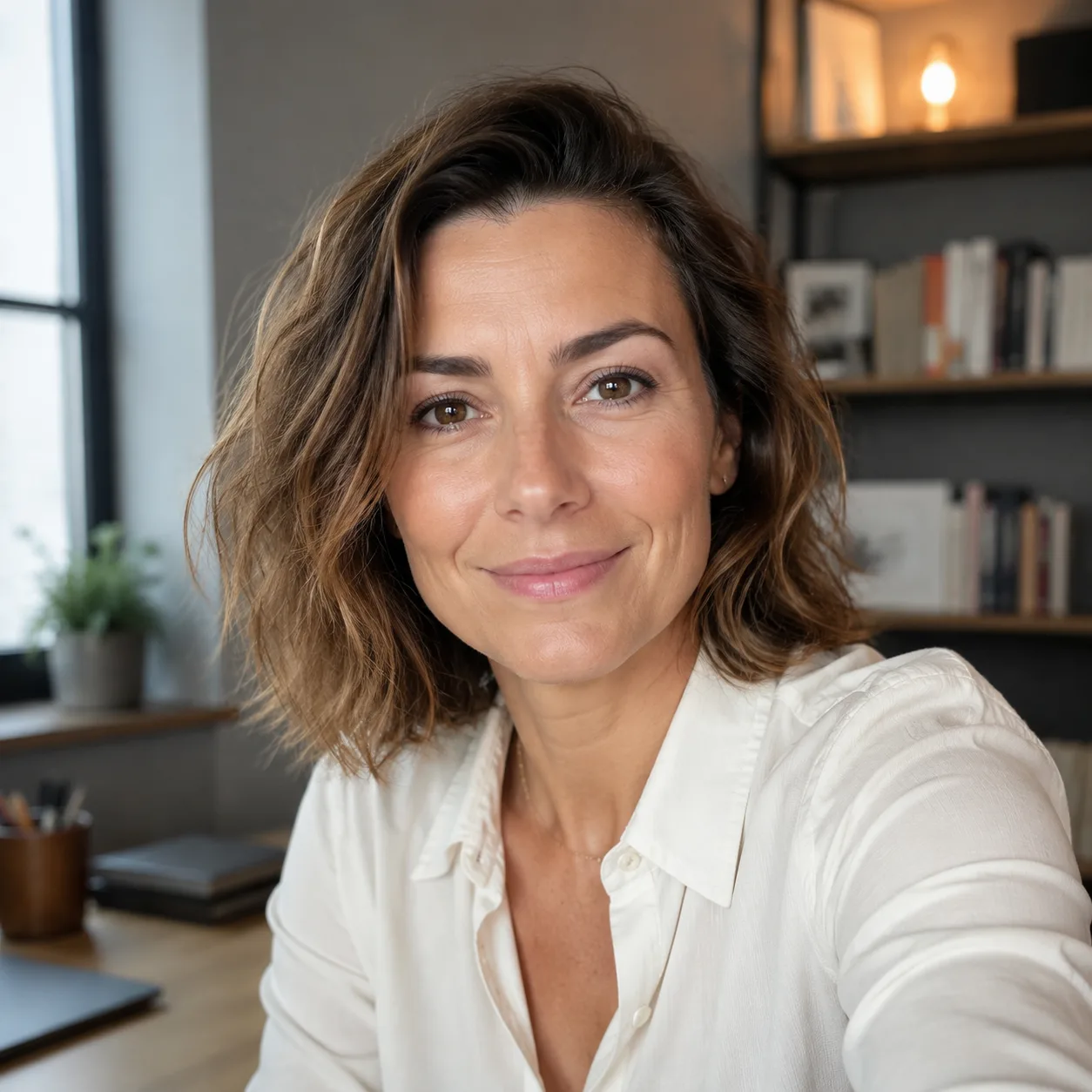 Medium-Profilbild im ruhigen Arbeitszimmer