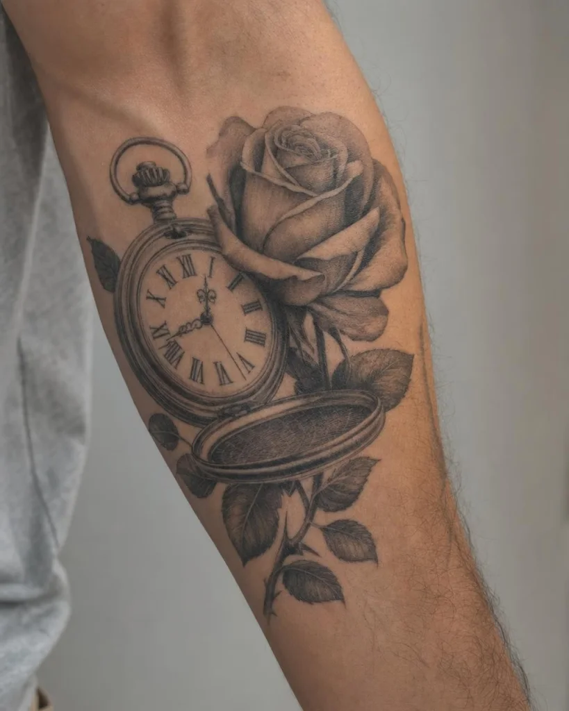 Uhr mit Rose - Unterarm