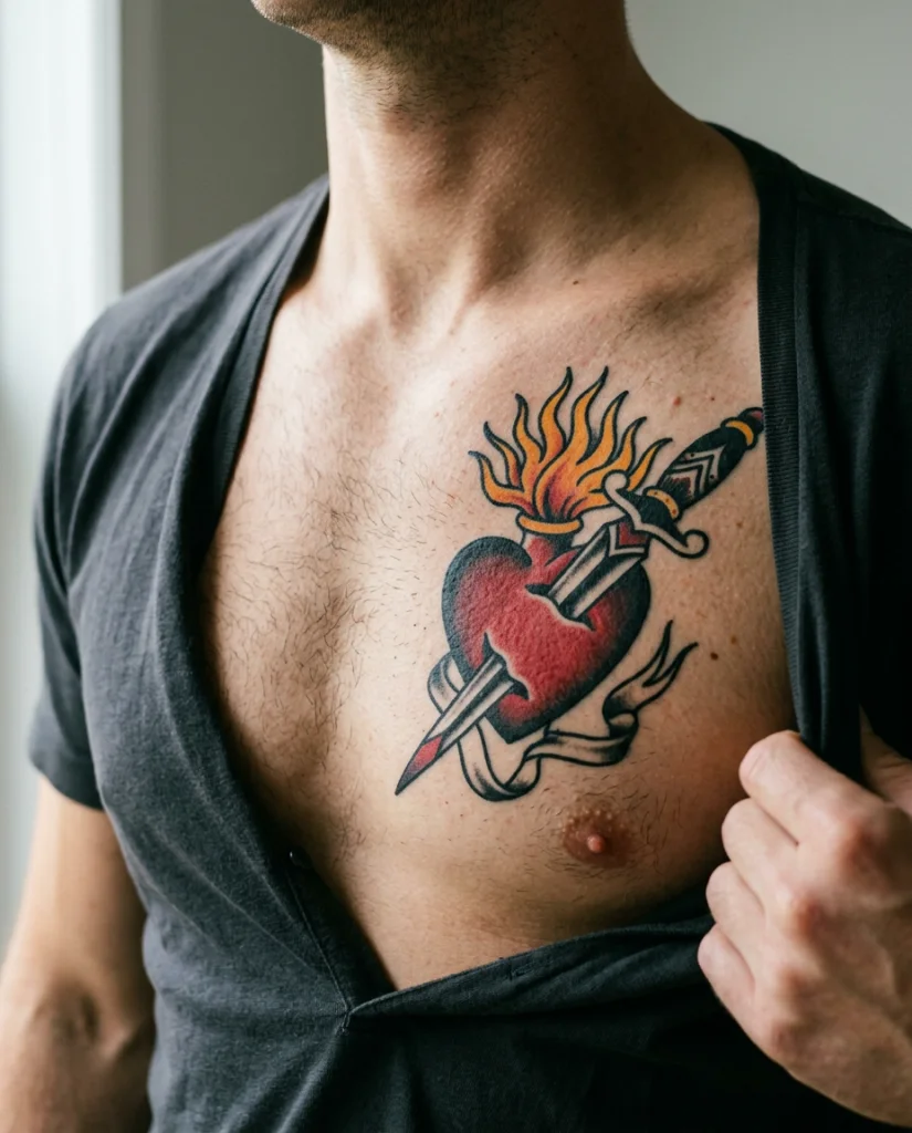Flammendes Herz - Brust